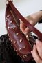 Bordo Women's Bag Half Moon Shape with Gold Accessories, Stitched Details, Stylish Handbag with Shoulder and Crossbody Straps - 8