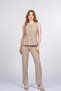 Women's Summer Beige High Waist Delora Pleated Vest and Trousers Set Tencel Fabric Comfortable Casual Office Stylish 1294 - 2