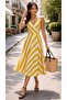 Women's Strappy Double Breasted Collared Beltless Striped Diver Midi Dress - 2