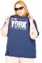 Mode XL Real Big Size Women's T-Shirt Bis Collar New York U26119 Indigo - 3