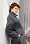 High Collar Gathered Short Jacket Skirt Set Dark Navy Blue - 2