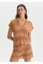 Color-Shift Polo Collar Mustard Knitwear Top