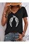 Women's V-Neck Angel Wing Printed T-Shirt Oversize Loose Fit