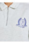 Grey Badge Print Zip Detail Polo T-Shirt - 4