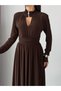 Brown Collared Buttoned Long Dress with Tie Back Detail - 3