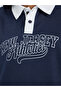 Navy Blue Slogan Contrast Collar Oversized Polo T-Shirt - 4