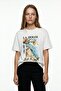 Women's Letter Embroidered Printed Oversize T-Shirt Ecru