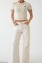 Women's Crew Neck Embroidery Detailed Cotton Crop T-Shirt - 2