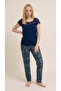 Petrol Lace Collar Detailed Viscose Short Sleeve Pajama Set - 4