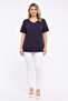 Women's Plus Size Navy Blue, V-Neck Floral Patterned Blouse 65N39484 - 6