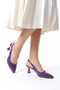 Purple Skin, Pointed Toe, Open Back, 5 cm Wedge Heel, New Season - 4