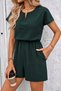 New Season Women's Short-Sleeved V-Neck Short Imported Crepe Jumpsuit with Elastic Waist - 3
