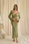 Putra V-Neck Green Knitwear Long Dress - 6