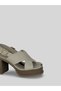 Elyzara Women's Leather Cross-Strapped Thick Heel Gold Buckle Wood Look Open-Front Heeled Sandals 7 cm - 6