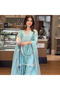 Sky Blue Roman Glass Silk Embroidered Farshi Plazzo Set with Organza Dupatta - HRT7692 | Sky Blue - 3