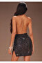 Women's Black Sparkly Sequin Backless Chain Strap Mini Dress 8614 - 3
