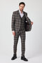 Tarcisi Men's Light Brown Plaid Mono Collar Polyviscon Fabric Jacket+Pants+Vest Slim Fit Suit - 7