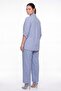 Women's Blue Summer Striped Embroidery Detailed Top and Bottom Set - 4