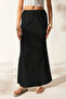 Black Linen Fabric High Waist Long Skirt - 3