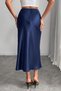 Women's Skirt Navy Blue Satin Skirt with Elastic Waist and Zipper Midi Length Shiny Quality Satin Fabric - 3