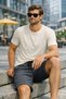 Men's Gray Premium Textured Shorts |   Lace-Up, Elastic Waist, Ultra Comfortable Summer Shorts - 3