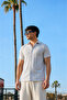 Men's Trendy Polo Collar Slim Fit Textured Gray Shirt - 2