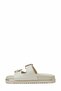 Women's Cream Genuine Leather Look Double Buckle Comfortable Daily Slippers - 2
