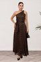 One Shoulder Detail Long Evening Dress - Gold Polka Dot Women's Evening Dress Women's Dress 042