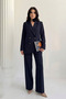 Women's Blazer Jacket Pants Suit Accessory and Button Detailed Wide Leg Stylish Suit