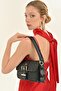 Women's Black Logo Patterned Buckle Faux Leather Shoulder Bag - 2