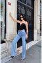 Women's Jean Design Belt Detailed Lycra Palazzo Trousers - 2