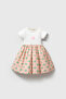 Girl's Floral Patterned Ribbed 100% Cotton Short Sleeve Summer Dress