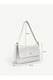 Wrinkled Textured White Shk302 Faux Leather, Single Compartment with Snap Fasteners, Hand, Arm and Shoulder Bag - 7