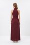 Burgundy Double Breasted Collar Sleeveless Waist Tie Slit Dress 251660 - 3