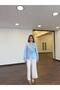 Women's Blue New Season Design Stylish Ruffled Shirt Blouse with Front String Tie Detail - 5