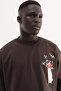 Men's Figure Embroidered Interlock Oversize T-Shirt Dark Brown - 4