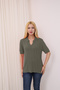 Polo V-Neck Short Sleeve Openwork Leaf Patterned Summer Fresh Airy Viscose Knitwear T-Shirt - 3