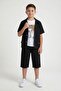 Black Linen Shirt and Shorts Boys' 3-Piece Top and Bottom Set 24032 - 4