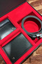 Men's Black 4-Piece Gift & Groom Dowry Set - 100% Genuine Leather Belt, Vertical Wallet, Card Holder, and Leather Slippers - 5