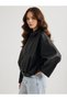 Women's Oversize Leather Jacket Black, Zippered Belt Detail, Oversize Relax Fit, Comfortable Casual Women's Wear - 3