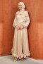 Beige Shoulder Detail Ruffled Skirt Evening Dress - 4