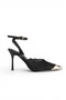 Lune Pointed Toe Lace Embroidered Gold Metal Buckle Heeled Shoes - 5