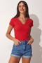 Lace Detailed Viscose Blouse Lrn0042 Red - 2