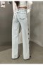Heart Embroidered Washable Baggy Wide Leg Women's Jeans - 3