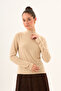 Beige Color Lycra Slim Fit Half Turtleneck Soft Textured Long Sleeve Bodysuit
