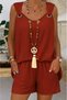 Women's Sleeveless V-Neck Bird Eye Detail Blouse Short Aerobin Double Set - 3
