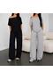 Two Pieces Black Gray Loose Fit Straight Leg Seasonal Fabric Sweatpants Regular