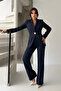 Women's Blazer Jacket Pants Set Stylish Button Detail Loose Leg Pants Jacket Two Piece Set - 2