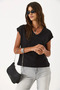 Women's V-Neck Comfortable Fit Sleeveless Flared T-Shirt 100% Cotton - Black - 2
