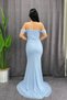 Lace Fabric Stone Detailed Evening Dress - Baby Blue - 5